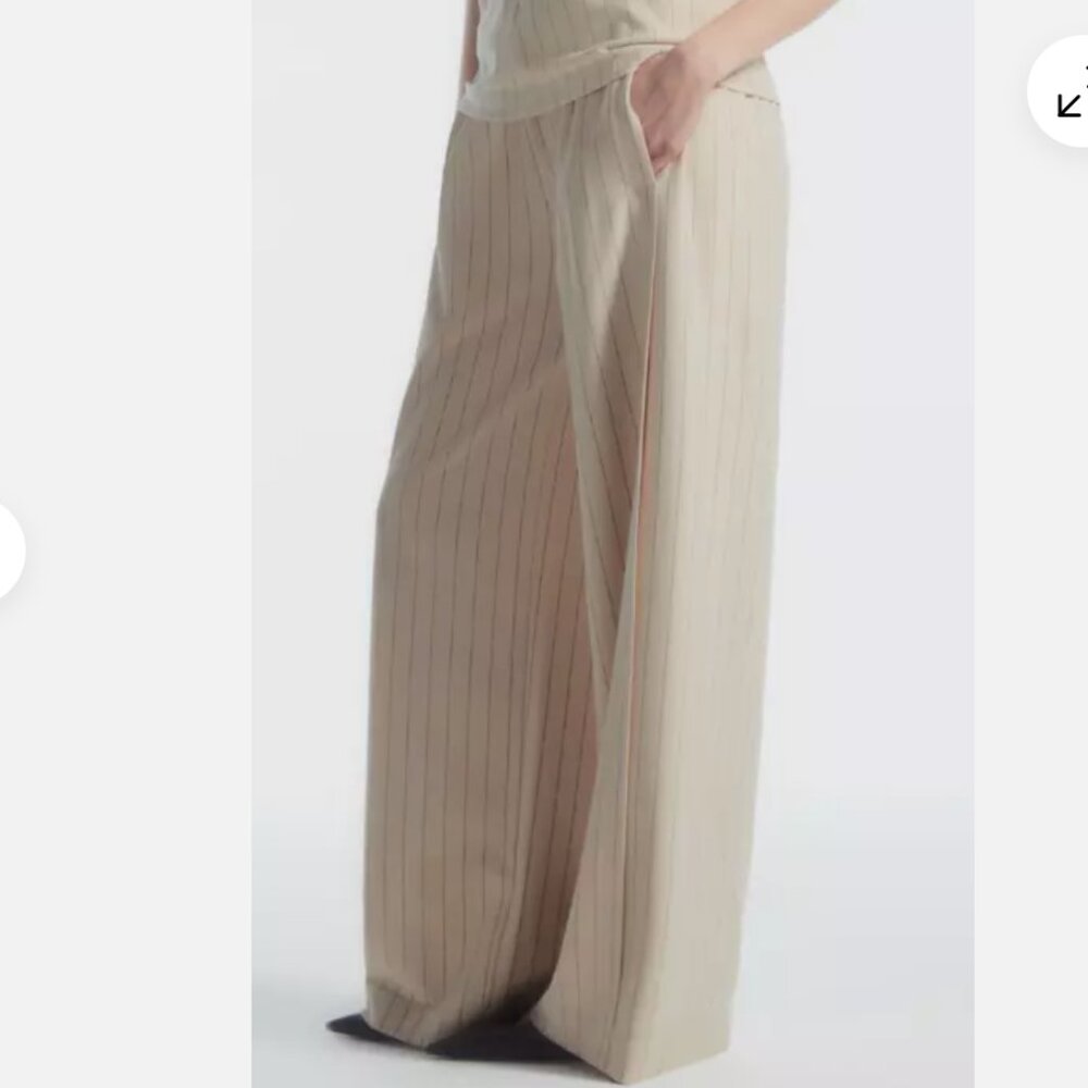 COS Straight-Leg Pinstripe Trousers, Cream, Size Large - Picture 2 of 11